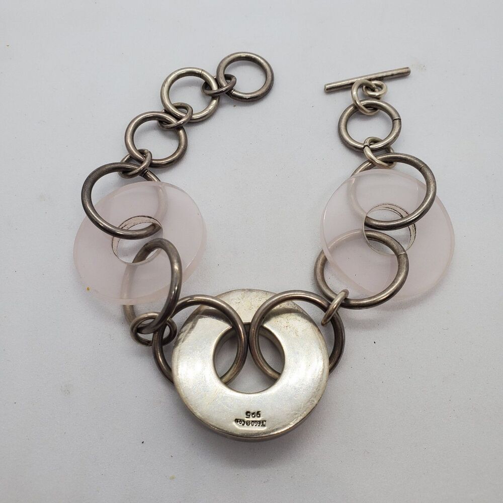 Tego & Co. 8.5" Sterling Silver and Glass Toggle Clasp Bracelet 925